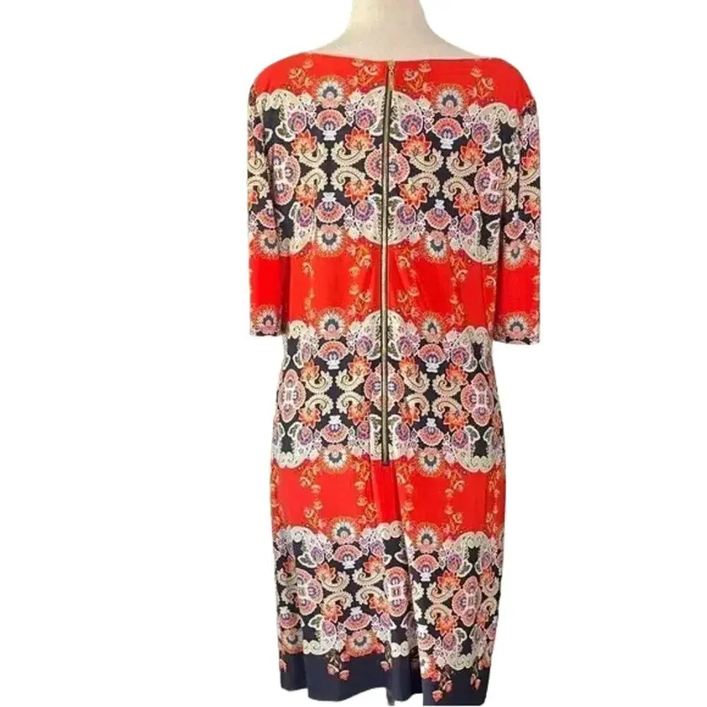 Eliza J Red and Navy Patterned Midi Dress